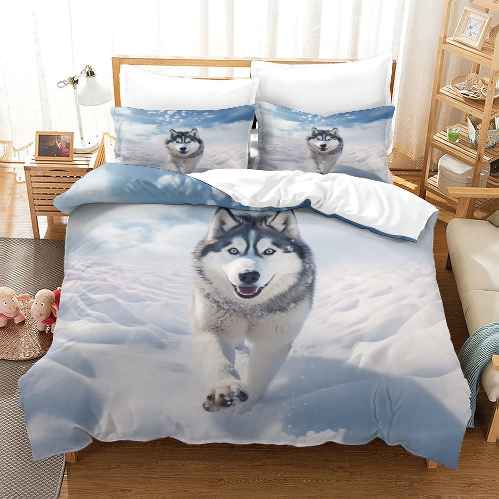 SkyClouf Husky Three-dimensional Printing Bedding Bedding Ensemble Husky Quilt Cover Superior Microfiber Encased with Zipper Gentle And Washable King（220x240cm）