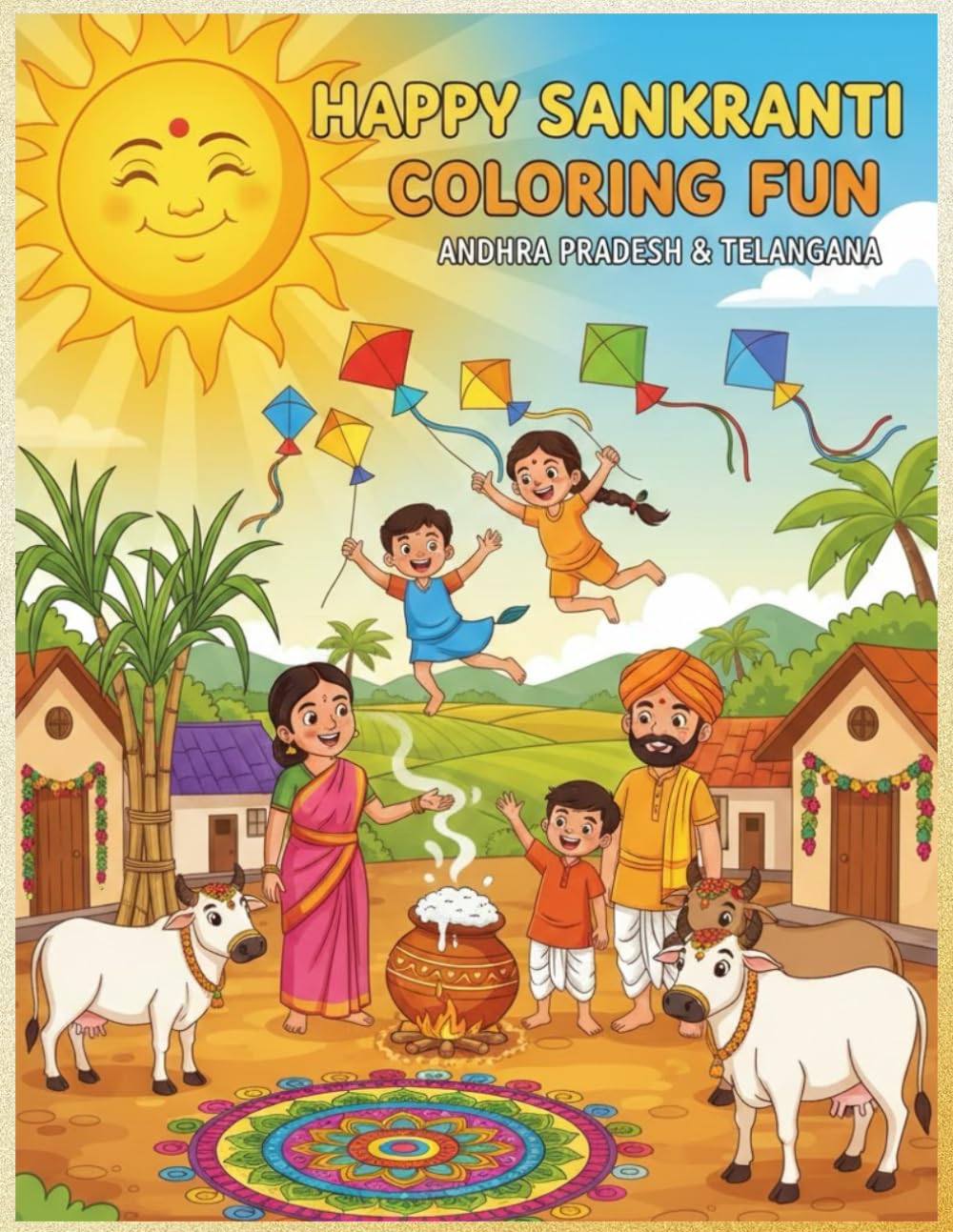Happy sankranti coloring fun - Andhra pradesh and Telangana: Colour, Learn, and Celebrate the Harvest Festival