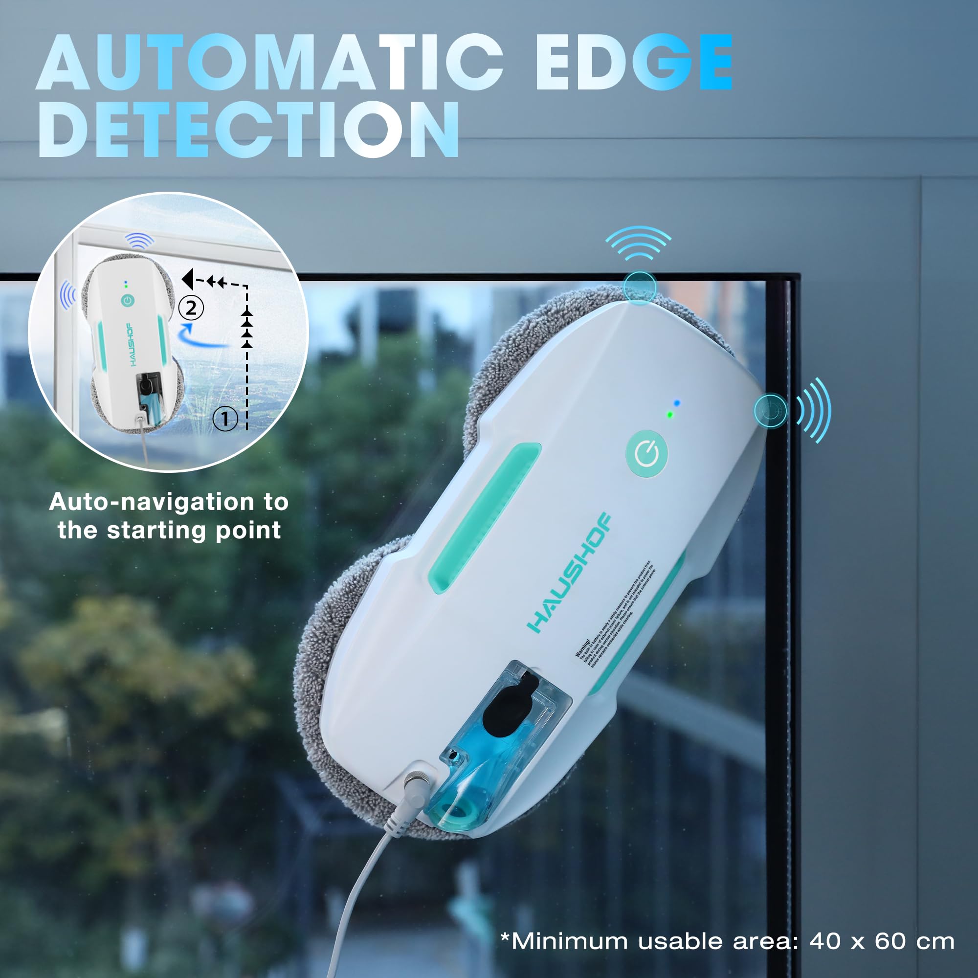 Robot limpiador de ventanas con succión de 3800 Pa, rociador de agua automático, planificación de rutas AI y detección de bordes, control remoto para ventanas de gran altura, puerta de vidrio 5