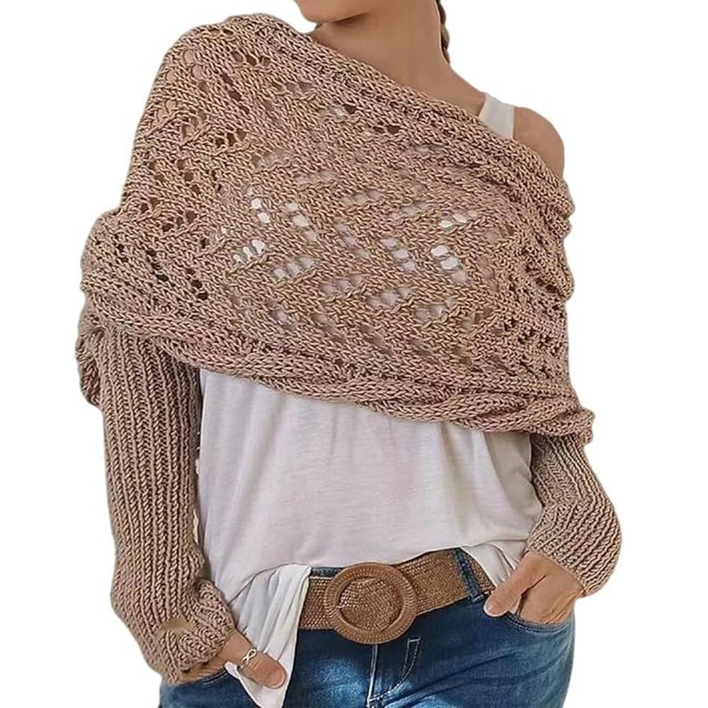 Knitted Cable Wrap Shawl with Sleeves Multifunctional Scarf