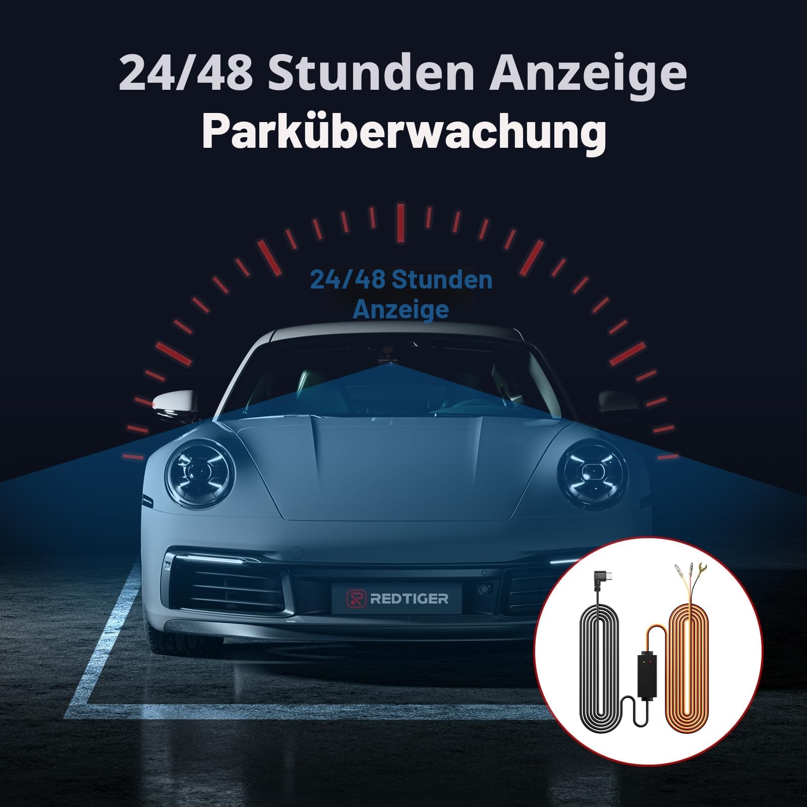REDTIGER Dashcam Multi-Size Hardwire-Kit mit doppelter Kontrollleuchte, USB-C-Netzanschluss, inklusive 4 Arten von Sicherungs-Adaptern, 24-Stunden-Parküberwachung mit Niederspannungsschutz