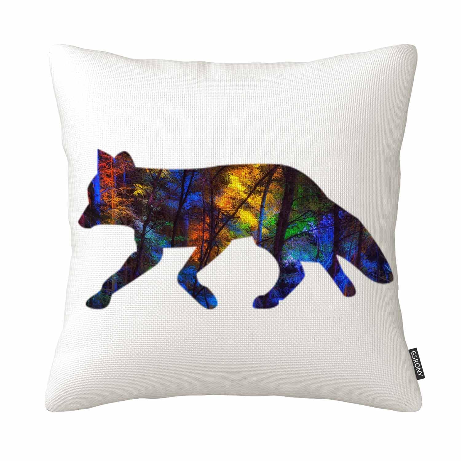 Gsrony Gold Fox Throw Pillow Covers Watercolor Animals Colorful Rainforest Fox Walking Home Decor Pillowcase 18X18 Inches