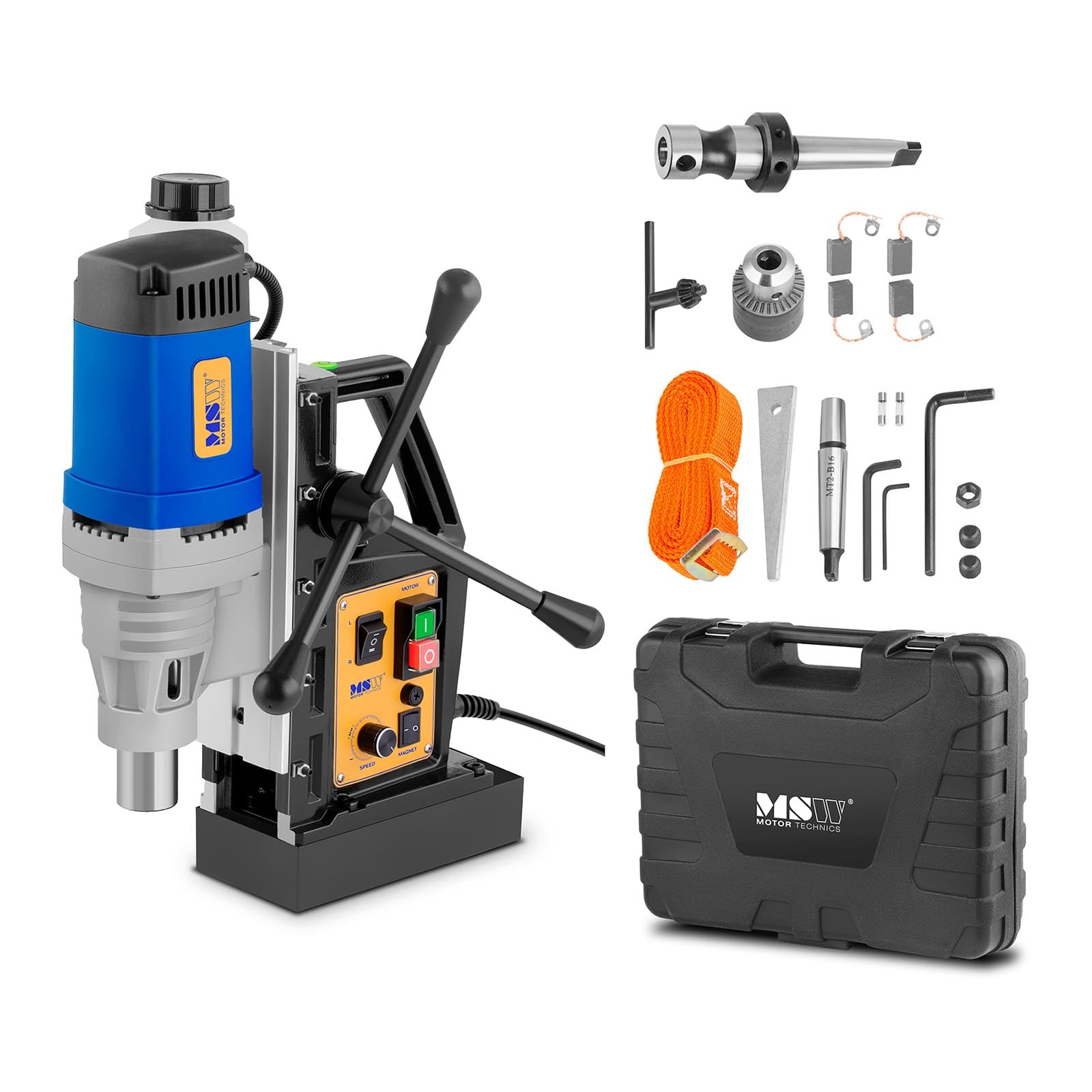 MSW Perceuse Magnétique Carotteuse Fraiseuse Colonne Électro-Aimant MSW-MD60-PRO (1.680 W, 370 U/min, Ø Carottage max. 60 mm, Profondeur max. 50 mm, Arbre Weldon 19 mm)