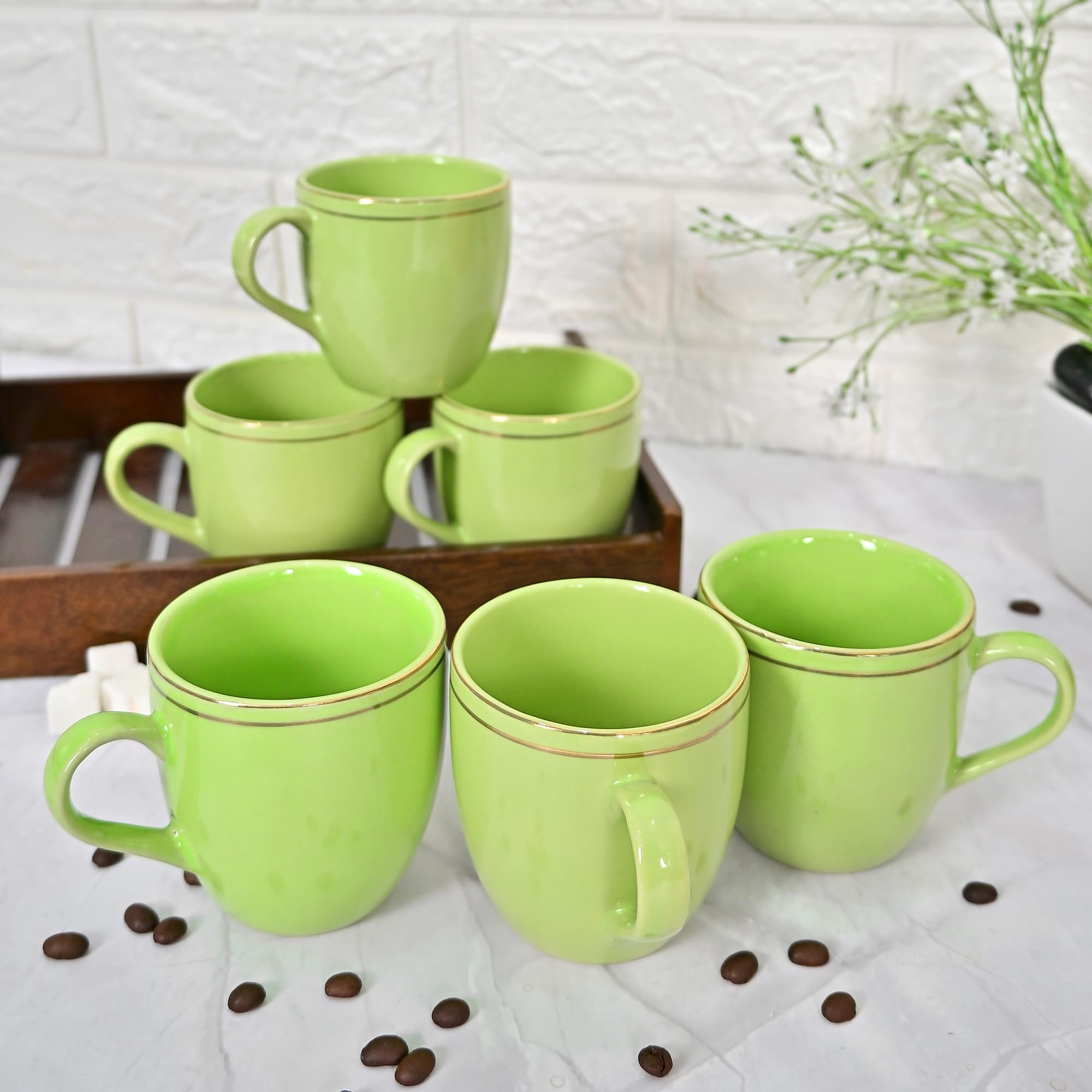 Femora Ceramic Coffee Mug, 22k Liquid Gold Line Tea cups Set, Stackable, Chip Resistant, 180 ML, Pack of 6, Lemon Green. (B0D76PDFJ6) Amazon Price History, Amazon Price Tracker