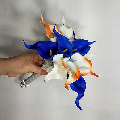 Miniatura 4 de Orange Royal Blue Calla Lily Bridal Wedding Bouquet Accessories (6" Bouquet)