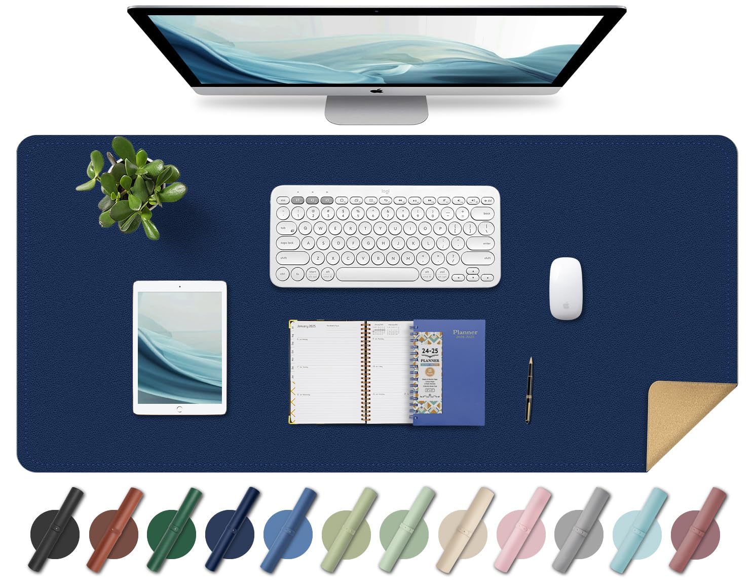 Large Desk Pad 35.4" x 17", Non-Slip Desk Mat with PU Leather & Natural Cork, Waterproof Writing Desk Natural Cork, Computer Mat Desk Protector for