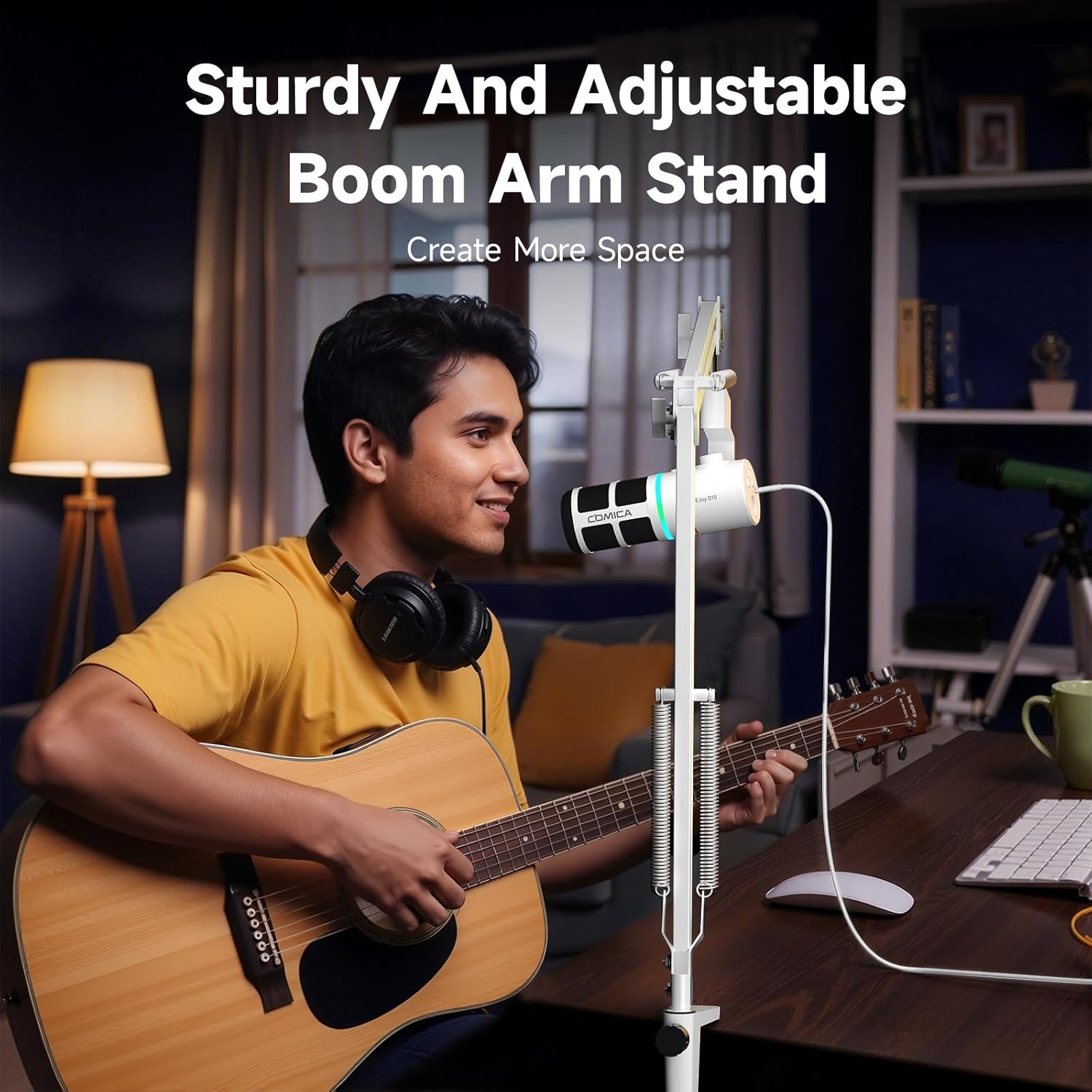 COMICA EJoy D10 XLR/USB-C Gaming Microphone for Podcasting Recording,Wired Dynamic Computer Mic for Desktop with Boom Arm,RGB,Mute,Noise Reduction,Gain,for PC,PS4,PS5,Live Streaming,YouTube(Whiite)