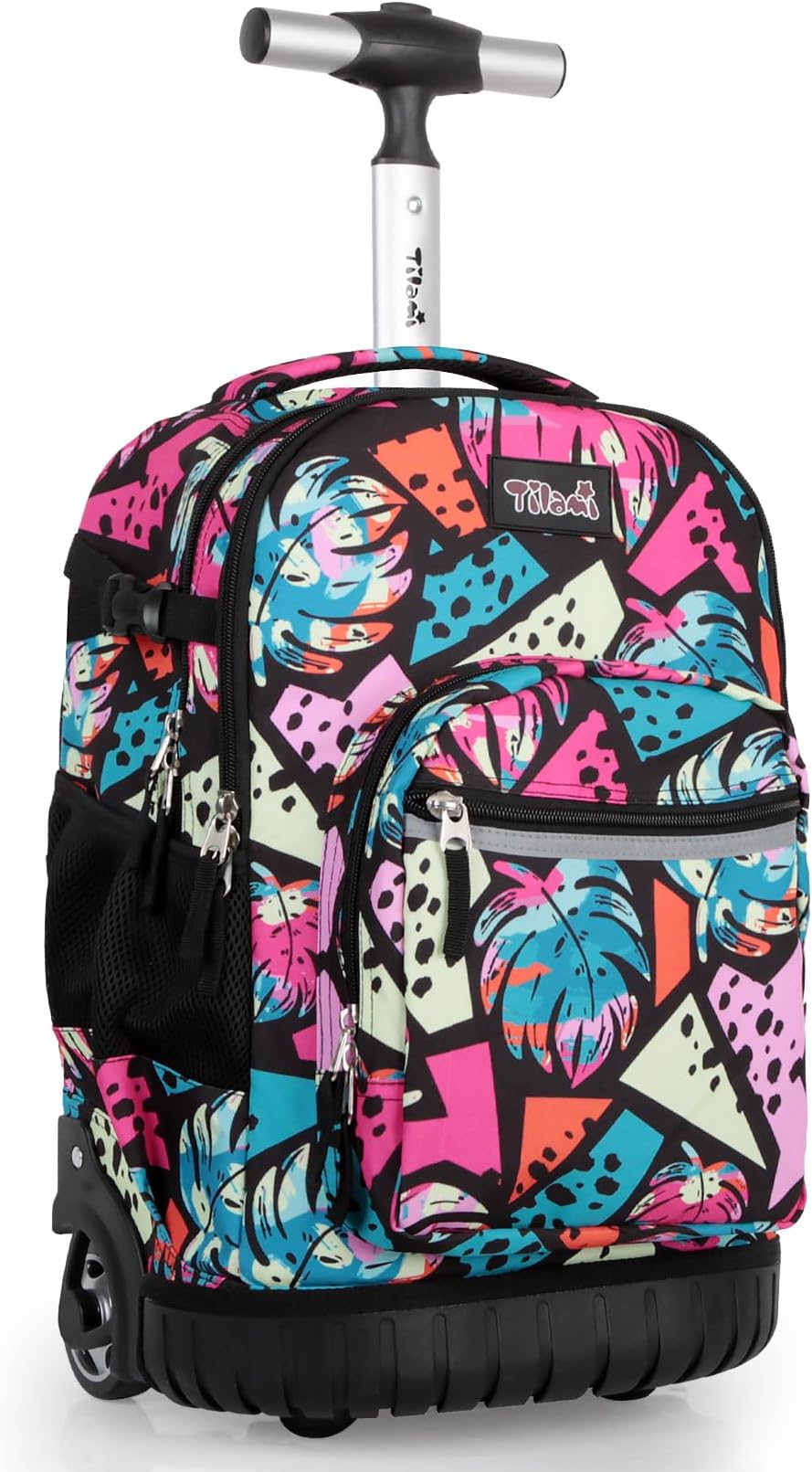 Tilami Rolling Backpack for Kids 18 Inch Wheeled Bookbag for Boys & Girls for School & Travel,Arts Pink