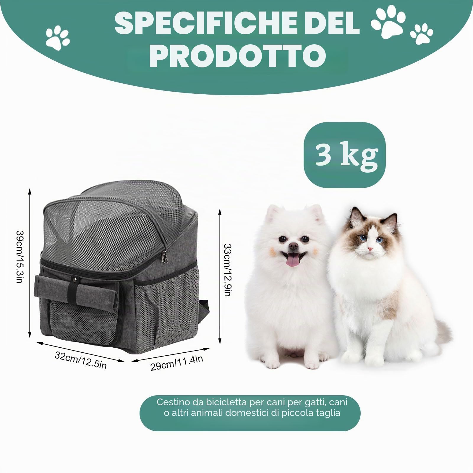 Cestino Bici anteriore, Cestino Bici Per Cani, Cestino Anteriore per Biciclettaper Animali, Anteriore per Bici Borsa a Mano con adattatore per manubrio, Pieghevole e Staccabile Cestino Multiuso