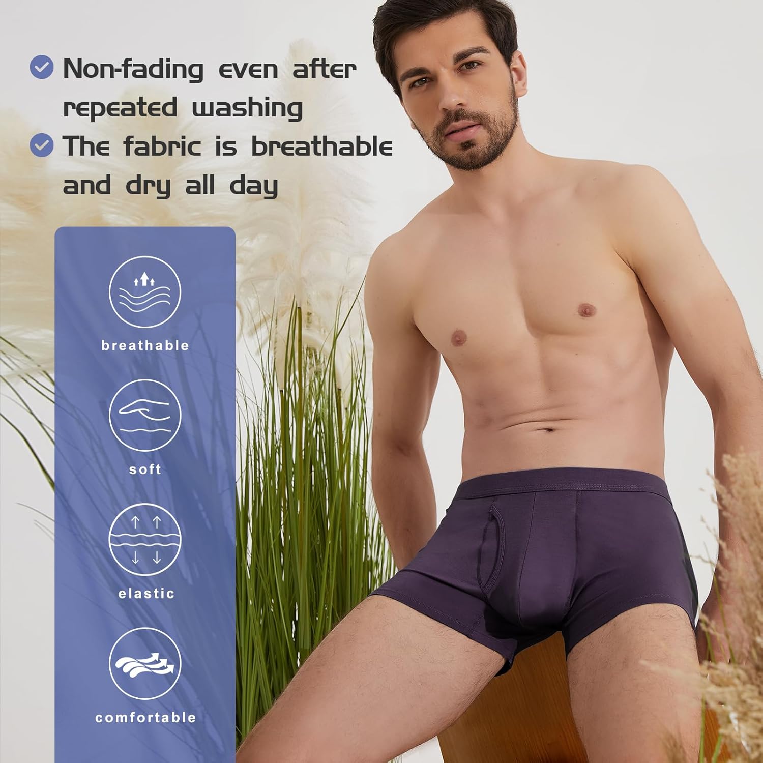 BAMBOO COOL Mens Underwear Trunks for Man Soft Waistband Open-fly Support Briefs(3 or 4 pack) - Image 5
