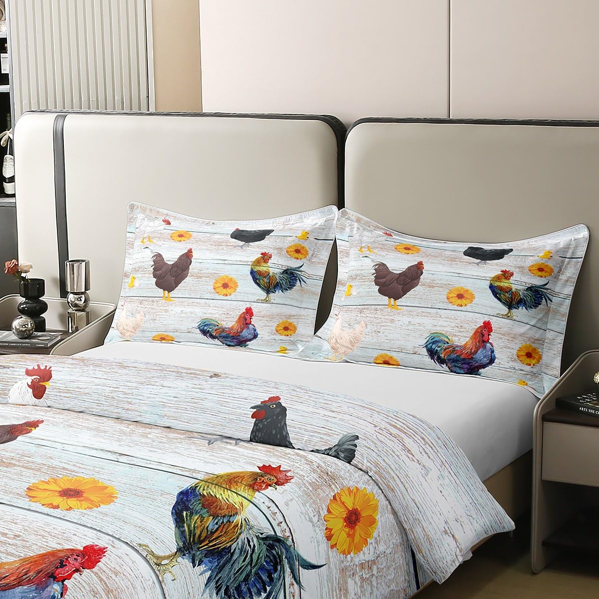 Finlonte Set Trapunta King Size 100% Cotone - Floreale Patchwork Grigio E Bianco - Reversibile Con Federe - 3