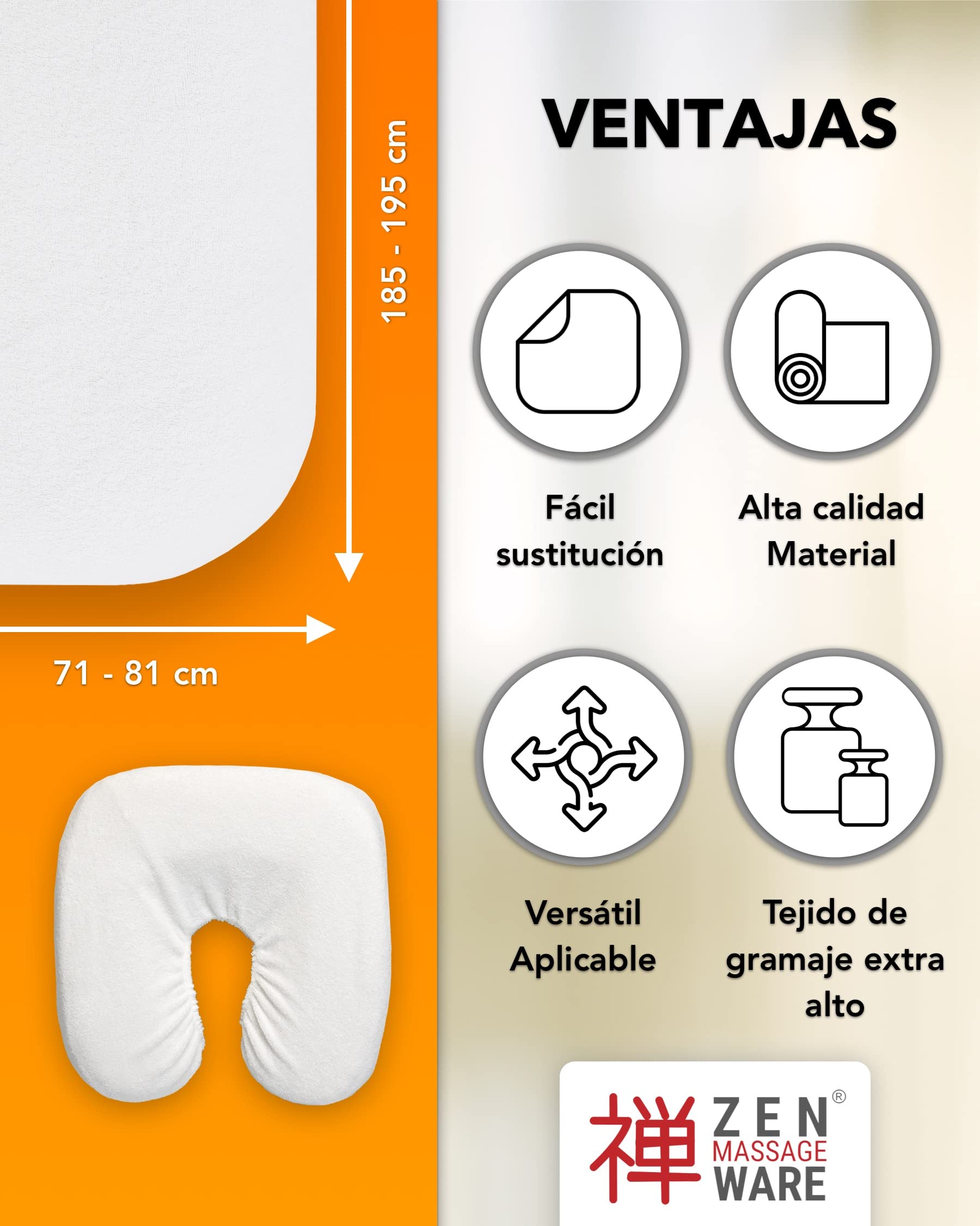 ZEN – Funda camilla masaje ajustable y reposacabezas - Sabana camilla masaje de felpa suave para cosmética, fisioterapia y tratamiento - Sabanas camilla masaje lavables a 60° Crema