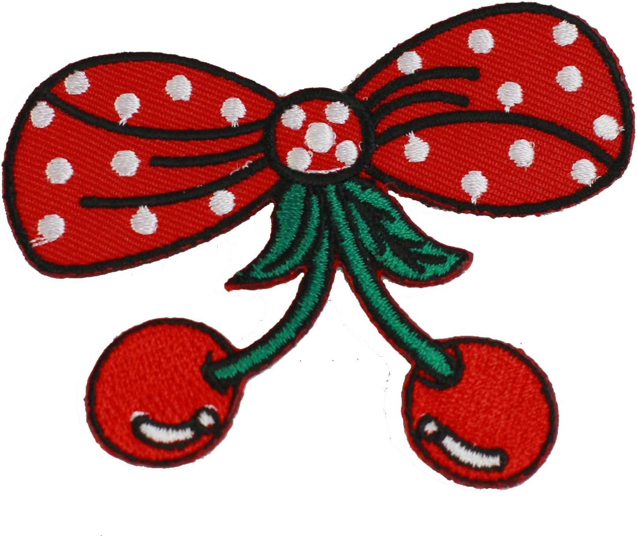 Red Bow With Red Cherry Iron On Patch For Kids Baby