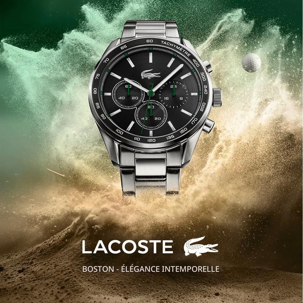 Lacoste Montre Chronographe à Quartz Collection Boston pour Homme avec Bracelet en Cuir ou en Acier Inoxydable en Maillons ou Maille