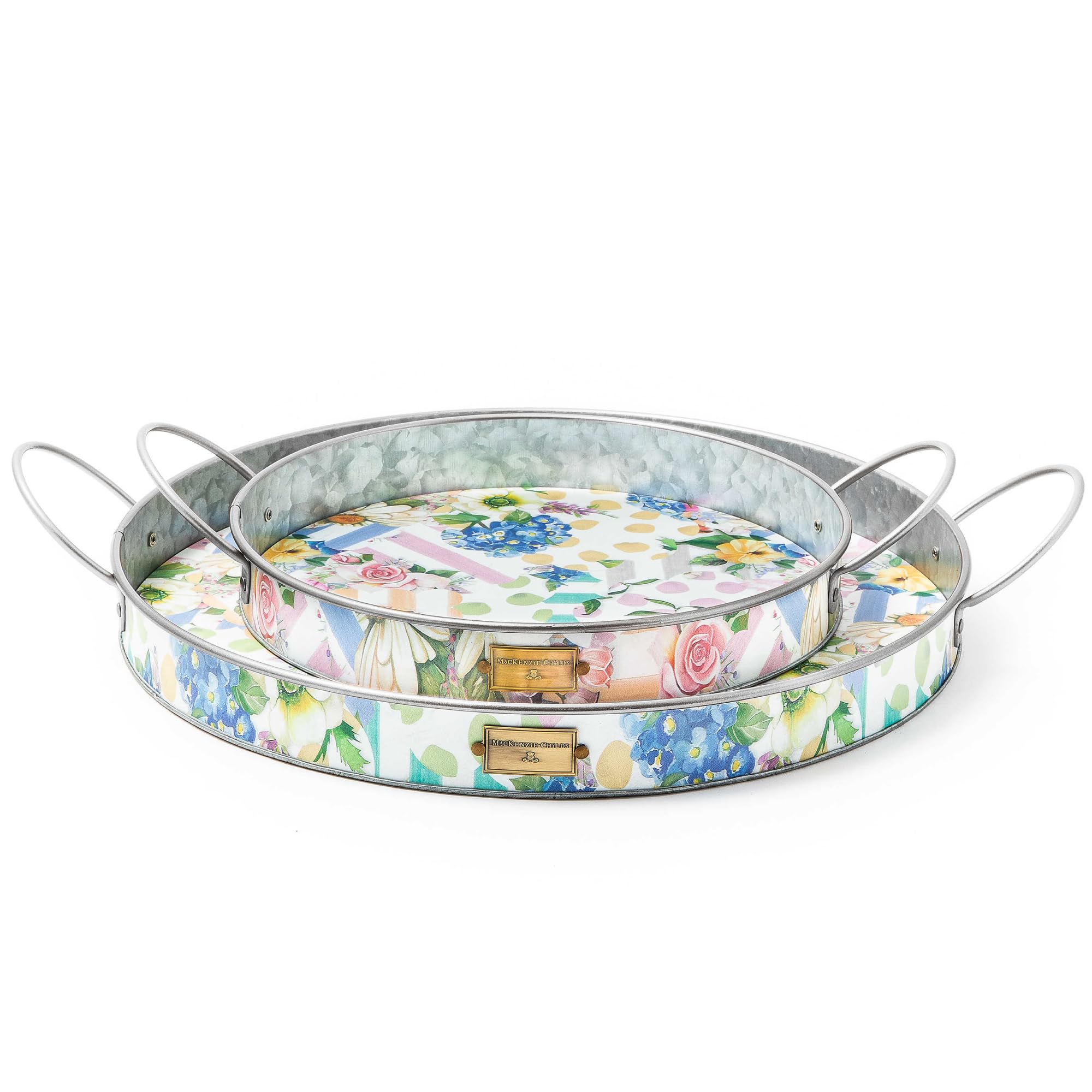 MACKENZIE-CHILDSGalvanized Metal Serving Trays with Handles, Decorative Serving-Plate Trays for Food and Drinks, Set of 2, Wildflowers