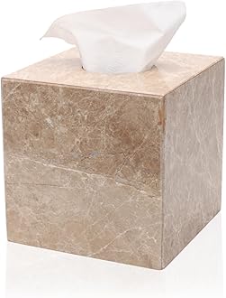 WORHE Tissue Box Cover Italy Natural Marble Heavy Duty Square Facial Toilet Paper Holder for Bathroom Living Room Bedroom Dresser Kitchen Minimalistic Office Home Decor Light Brown (WH012)