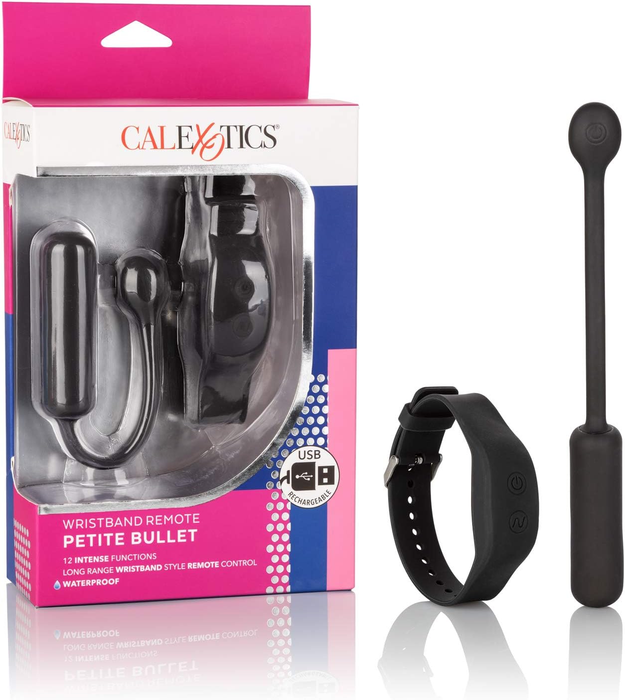 CalExotics Wristband Remote Petite Bullet Vibrator, Waterproof Silicone 12-Function Simulator Adult Couple Sex Toy Black SE-0077-25-3