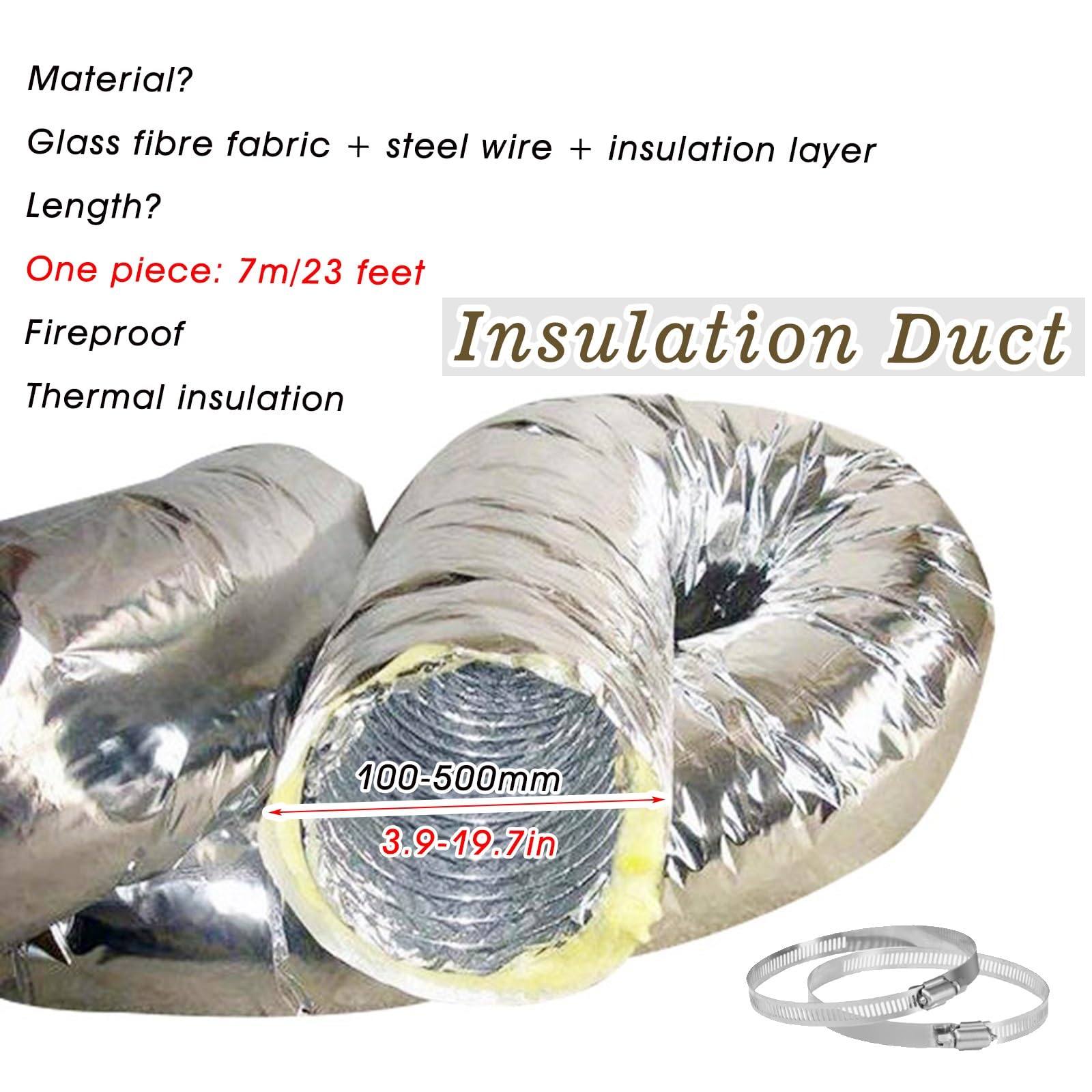 Tuyau evacuation Conduit Flexible Isolé De 7 M Pour Tuyau De Climatisation
