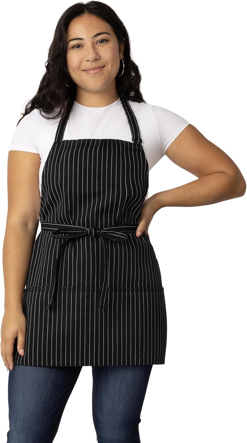 Chef Works Unisex Three Pocket Apron - Durable Adjustable Bib Apron for Chefs & Servers