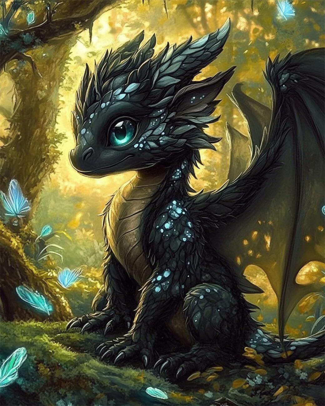RKFLGEW DIY Seed Bead Embroidery Kits Forests Dragon 30x40cm