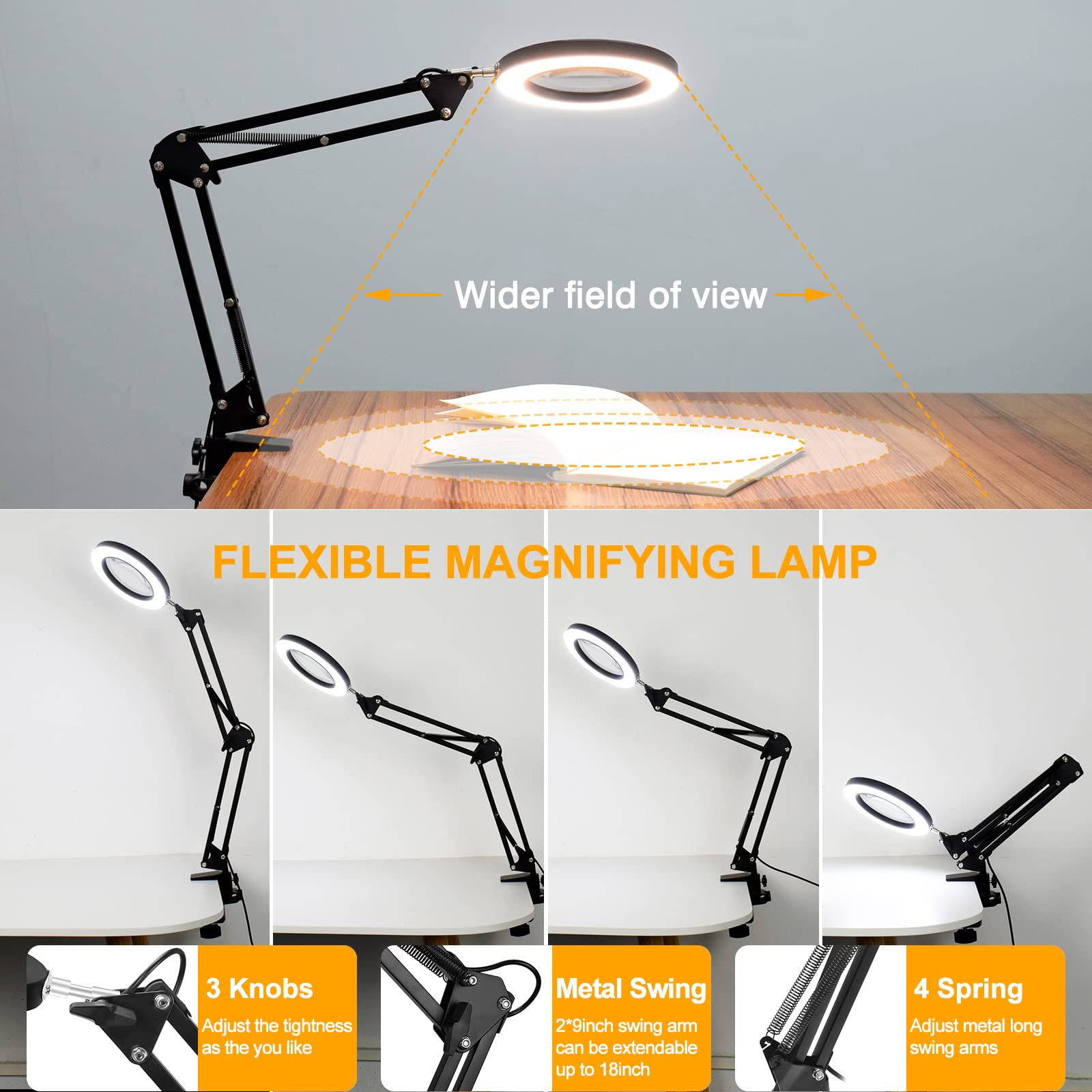 5X LED Magnifying Lamp With Clamp 3 Color Modes Adjustable Illuminated Magnifier For Soldering Iron Repair/Table Lamp/Skincare - View #11