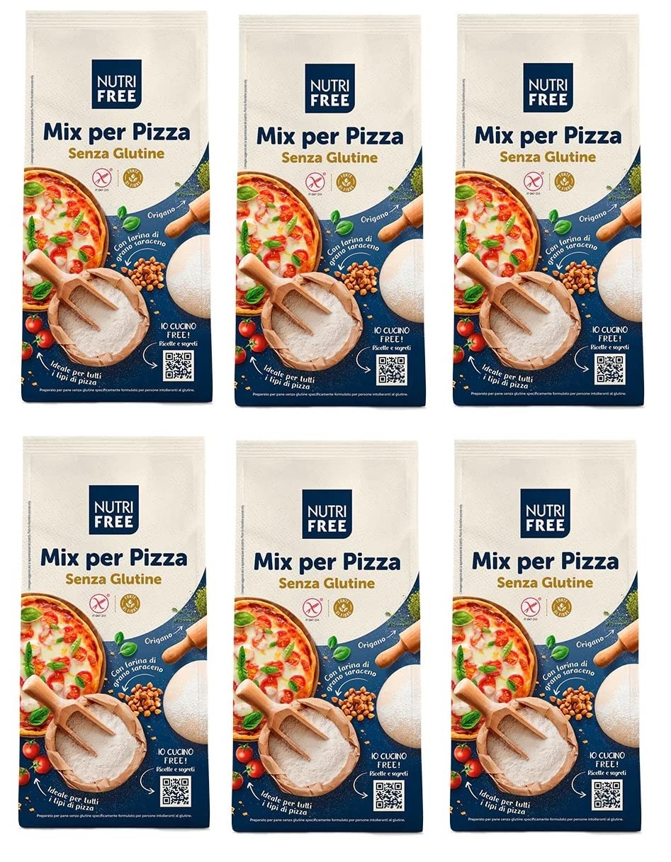 Nutri Mix per Pizza Mehl, glutenfrei und laktosefrei, Backmischung 6 x 1kg | Senza latte e proteine del latte; ideale für Teig, Focaccia, Brot und knusprige Böden, Gesamtnettogewicht 6 kg
