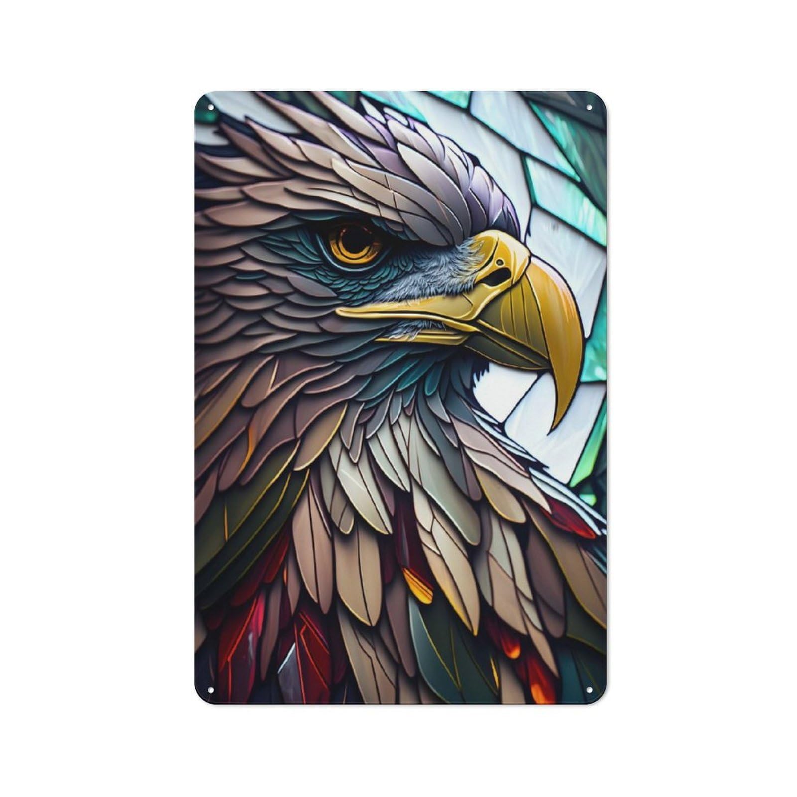 Junmoney Eagles Glory Stained Glass Vintage Metal Gift Sign 30X20cm, Novelty Wall Art For Hallway, Home Bar, Garage Or Study