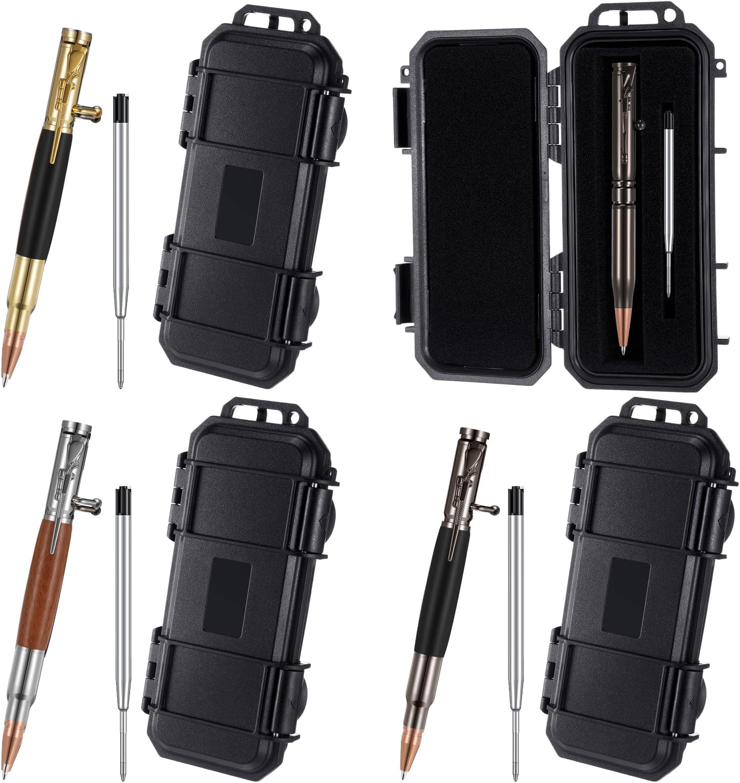 Tenceur 4 Sets Bolt Action Pen with Gift Box for Men Metal Pen Ballpoint Solid Pen Set with Black Ink Refills for Gun Lover for Boyfriend Husband Dad Father's Day Employee Appreciation Graduation Gift