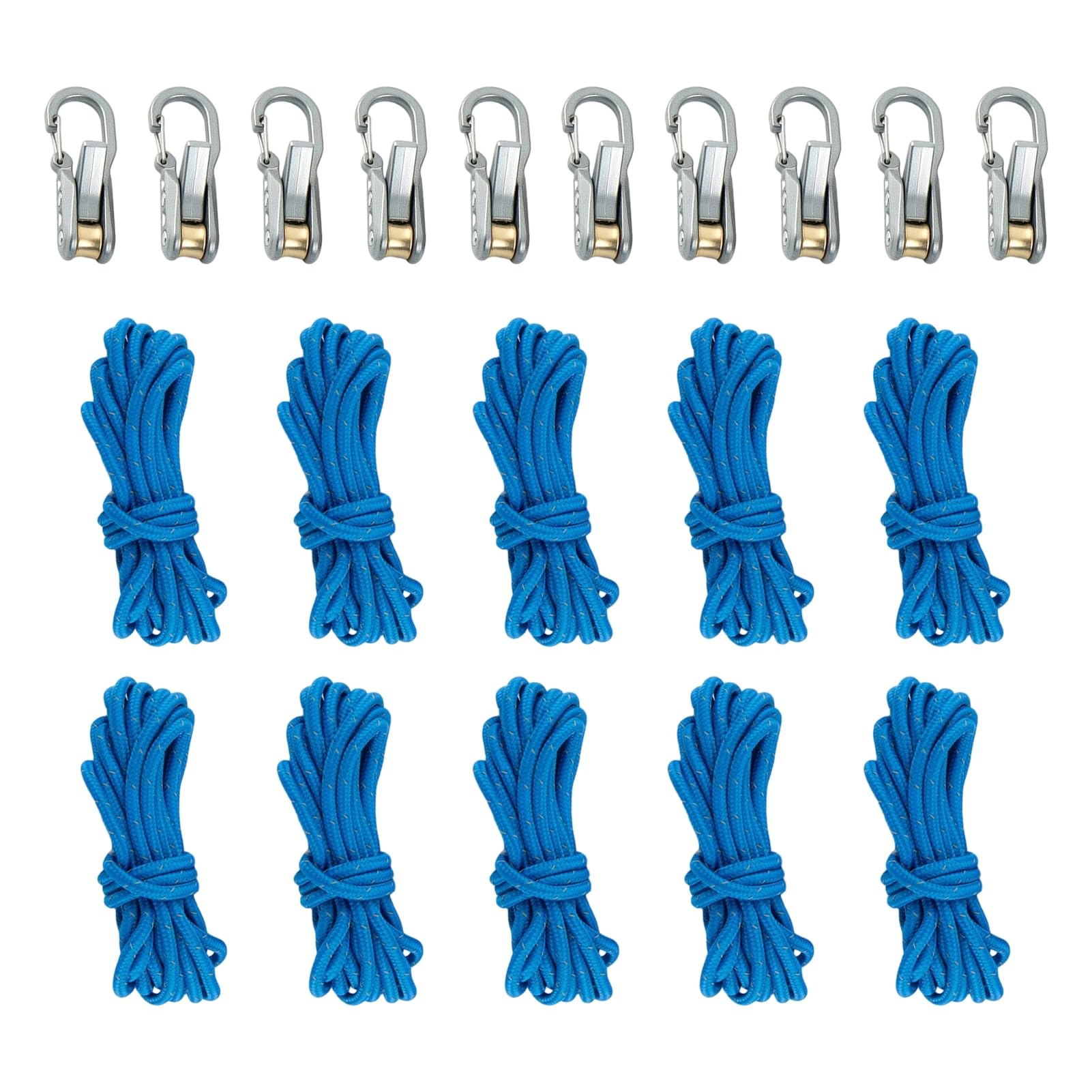 Rope Tensioner with 3m Guyline, Heavy Duty Metal Rope Adjuster, Quick Lock Roller Cam Tightener, for Camping Tent Tarp, Hiking Boating Tie-Down, Weatherproof Outdoor Cord Tool 20PCS