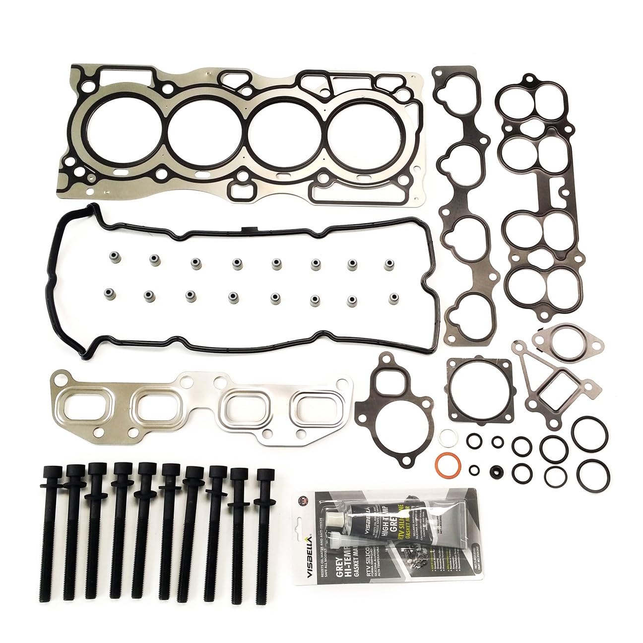 Engine Head Gasket Set with 10 Cylinder Head Bolts for 2002-2006 Nissan Altima for 2002-2006 Nissan Sentra 2.5L 2500CC L4 DOHC 16V ENG. Code "QR25DE" OE #HS54444, HS26261PT,CS26261,ES72198