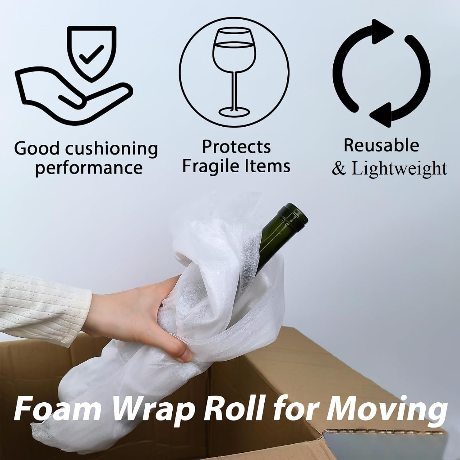 WAUPPY Rollo de espuma de 10 pulgadas de ancho x 50 pies de largo, rollo de espuma de embalaje para suministros de mudanza y protección para frágiles, hojas de embalaje de espuma acolchada para