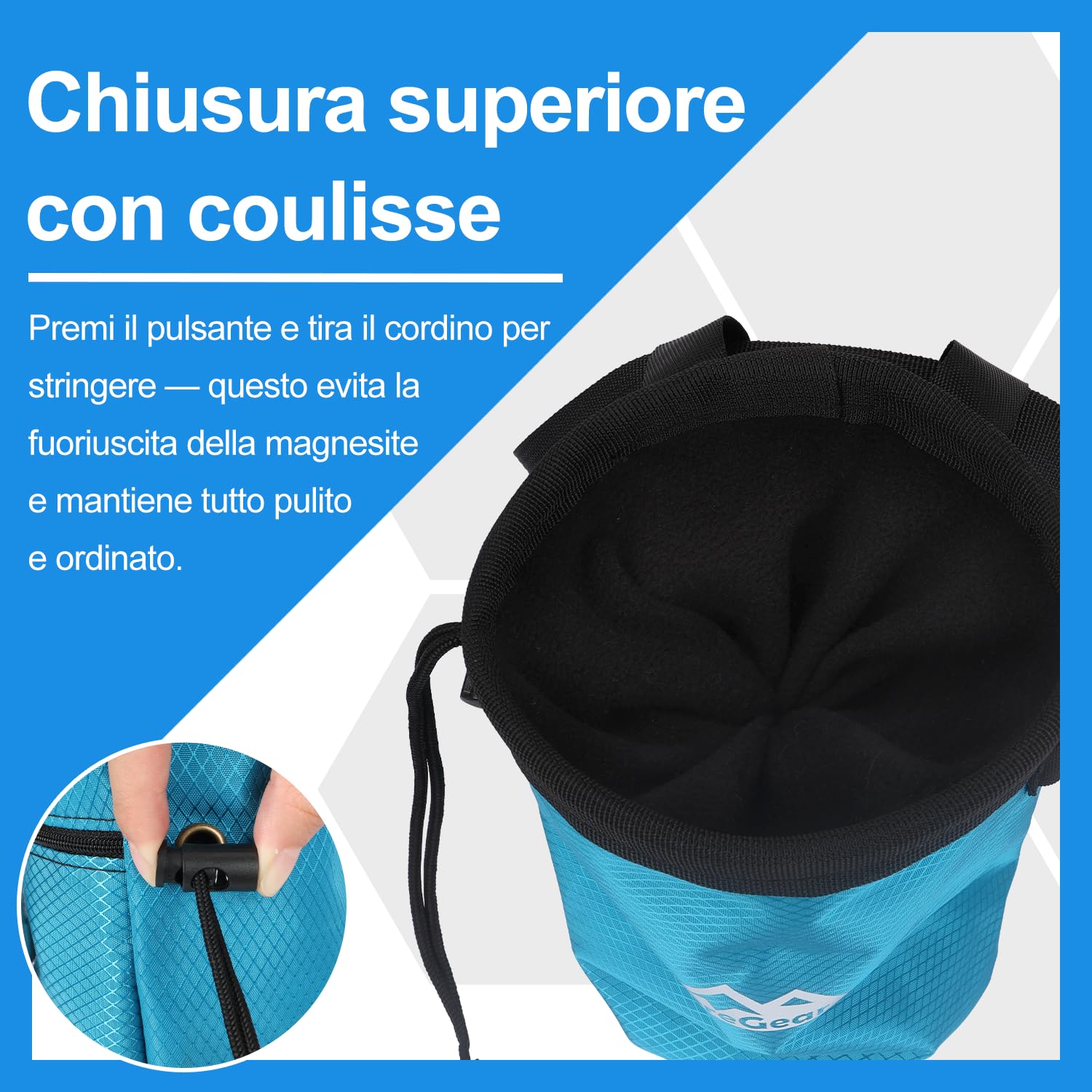 supregear Sacca per Gesso per Arrampicata su Roccia, Ampia Tasca con Cerniera E Portapennello, Chiusura A Cordino E Moschettone, Ideale per Bouldering, Sollevamento Pesi, Palestra