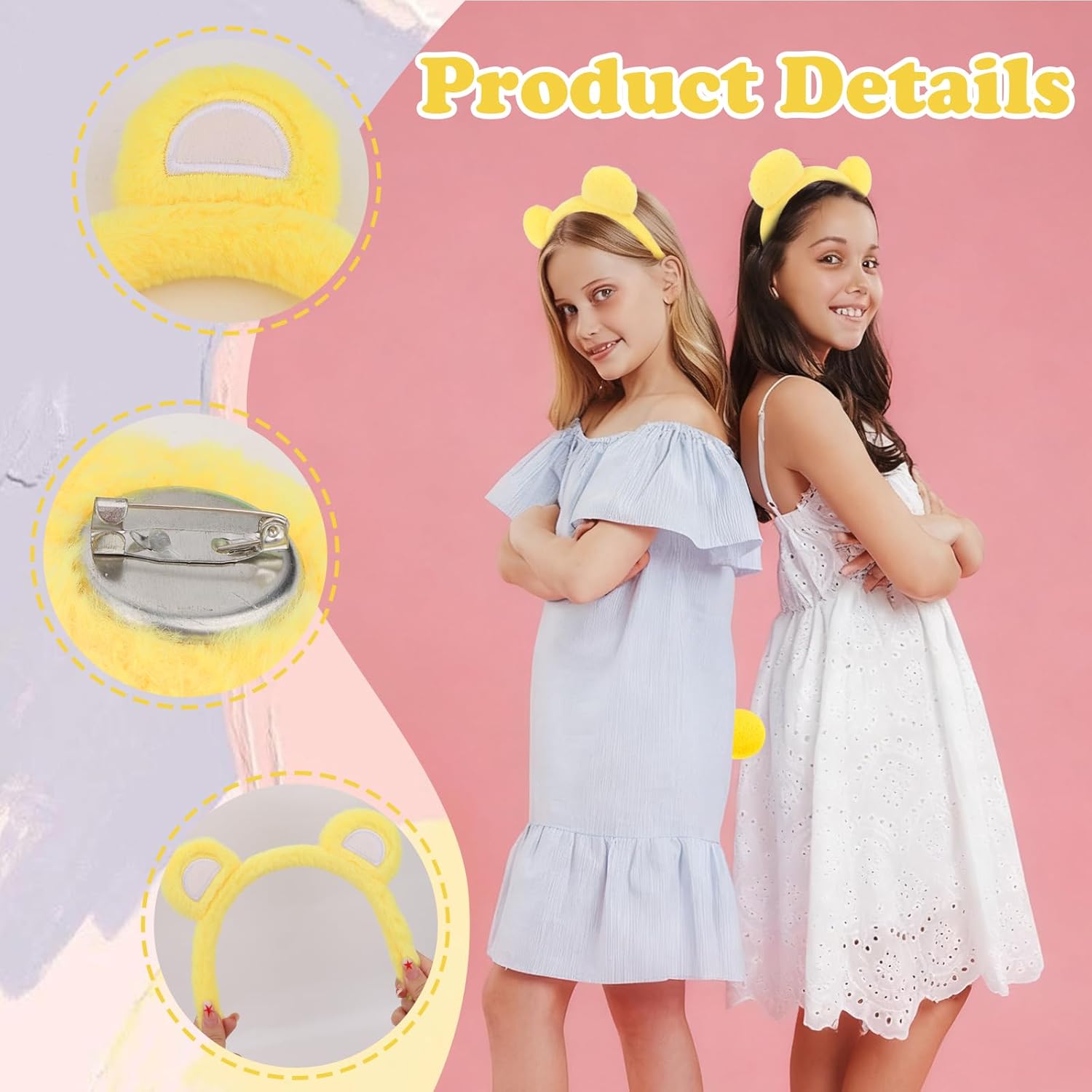 Semato Yellow Bear Ears Headband and Tail Set - Animal Yellow Bear Ears Soft Costume Heardwear and Tail for Halloween Accessories - Image 3