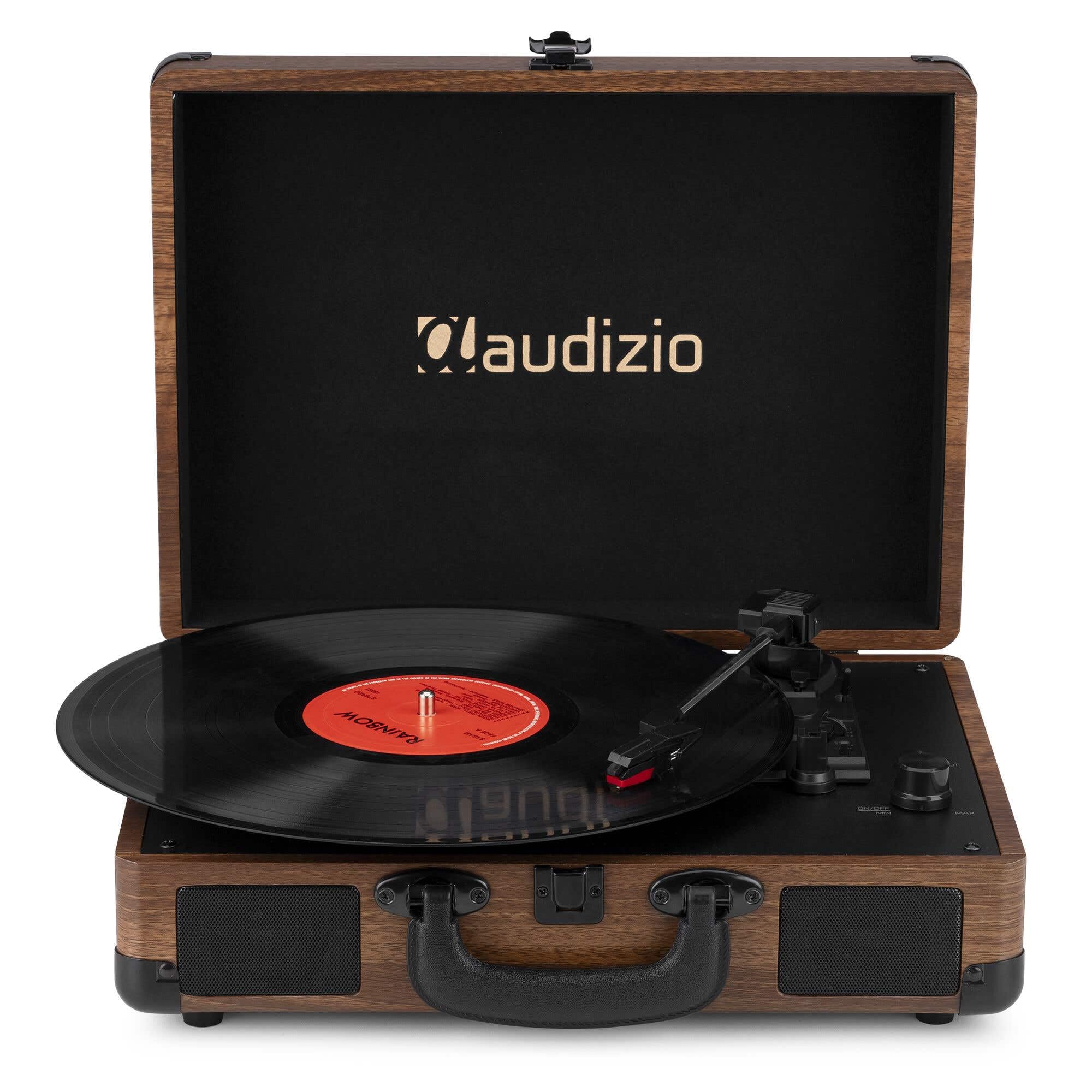 Audizio RP116W Tocadiscos de Vinilo Estilo Maletín con Bluetooth In/out, Altavoces Integrados, Codificación MP3 por USB y 3 Velocidades – Diseño Retro Compacto en Color Madera con Sonido Estéreo