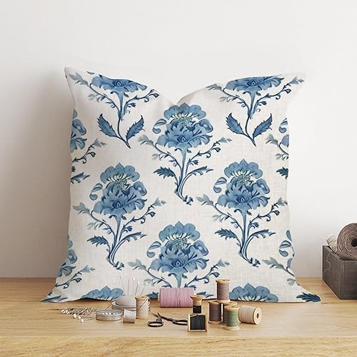Miniatura 4 de Mughal Flower Monsoon - Fundas de almohada chinoiserie, funda de almohada asiática, funda de cojín azul, 16 x 16 pulgadas, funda de almohada