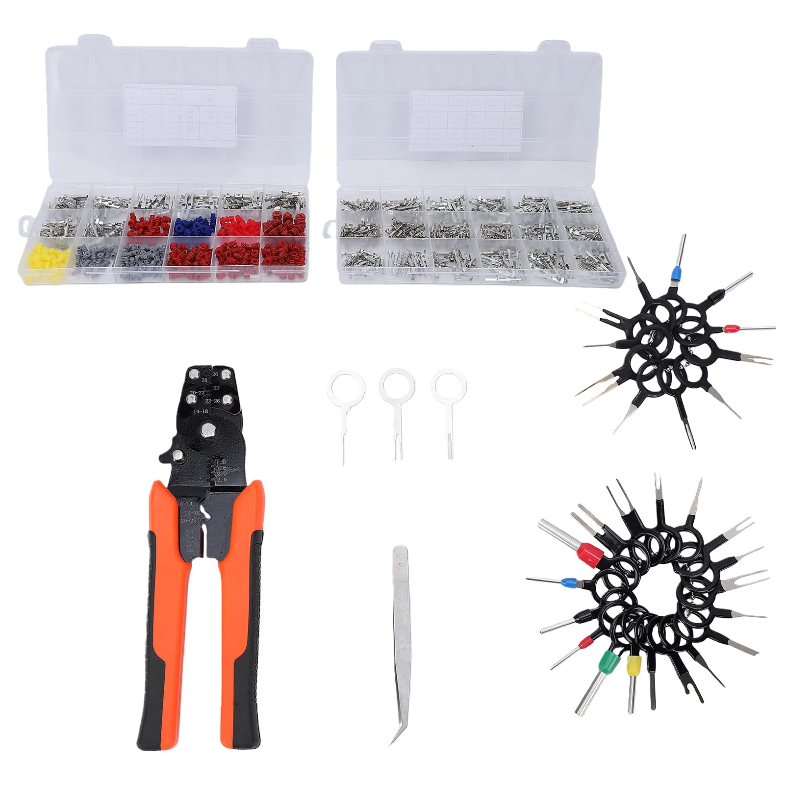 Kit Connettore Pin 844PCS Terminali per Cavi Non Isolati con Pinza a Crimpare 3 in 1 per Riparazioni Elettriche Automobilistiche