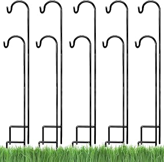 Ashman Shepherds Hook 10 Pack Black, 35 Inches Tall, Made of Premium Metal for Hanging Solar Light, Bird Feeders, Mason Jars, Garden Stake and Wedding Decor