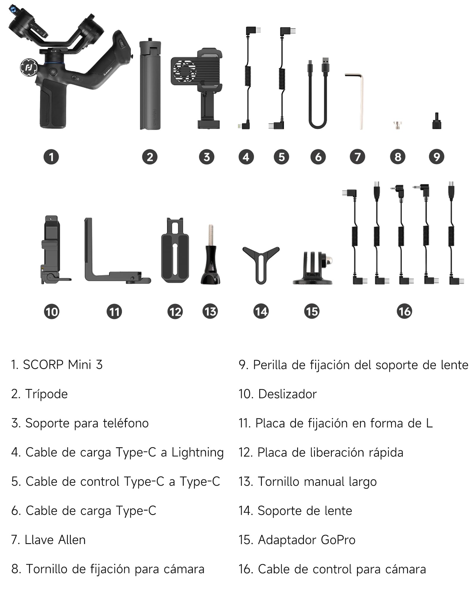 FeiyuTech SCORP Mini 3 Kit - Estabilizador Todo en Uno con Seguimiento AI, 2kg Carga y Pantalla 1.3" - Ideal para TikTok/Youtube/Vlogs - Compatible con Cámaras, iPhone y Cámaras de Acción