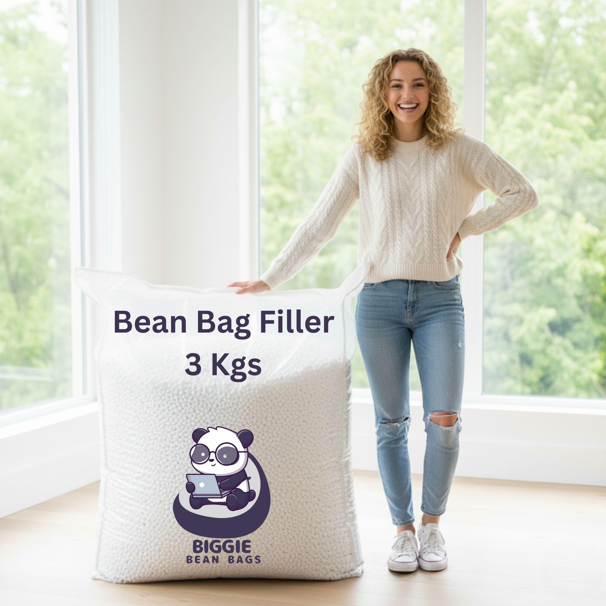 Biggie Bean Bag Filler 3 Kg | Virgin Polystyrene Beans Refill for Bean Bags | Lasts Up to 60% Longer | Weight Guarantee | Premium Cushioning Beads (White) for Bean Bag Refilling Only-image-18