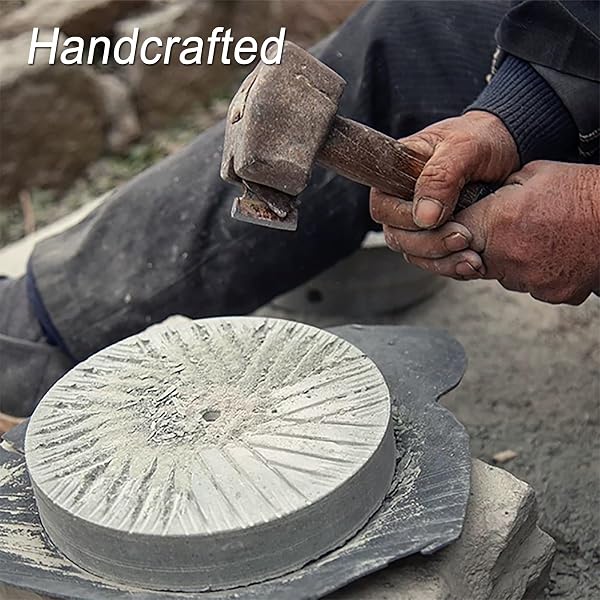 Macina a Mano per Cereali in Pietra Blu, Macina Domestica in Pietra Antica, Albero Regolabile per Macinatura Grossolana/fine, Staffa in Acciaio Inossidabile(32cm/12.5in) - 3
