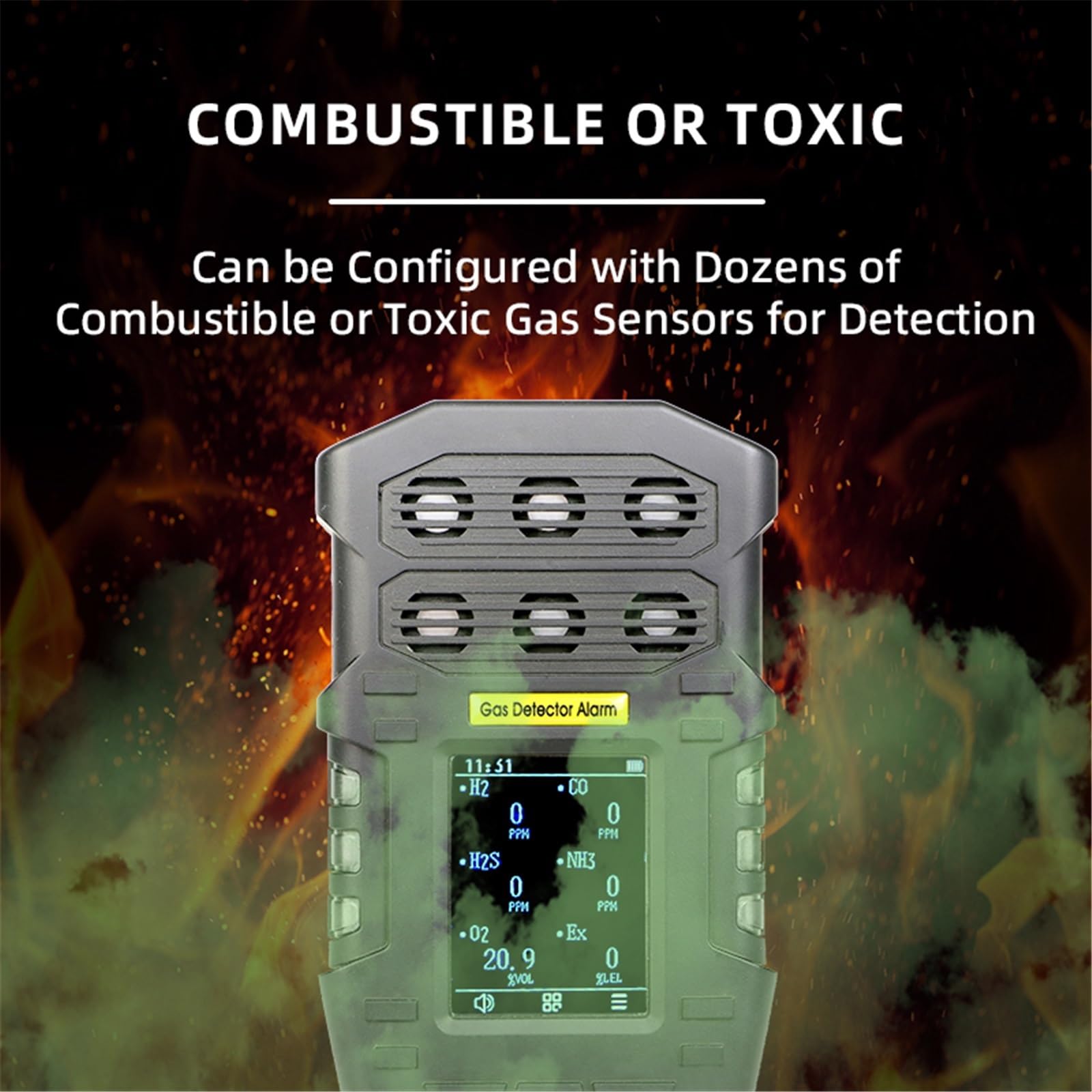 Detector de Gas Multi 4 portátil Combustible tóxico inflamable for Espacios confinados