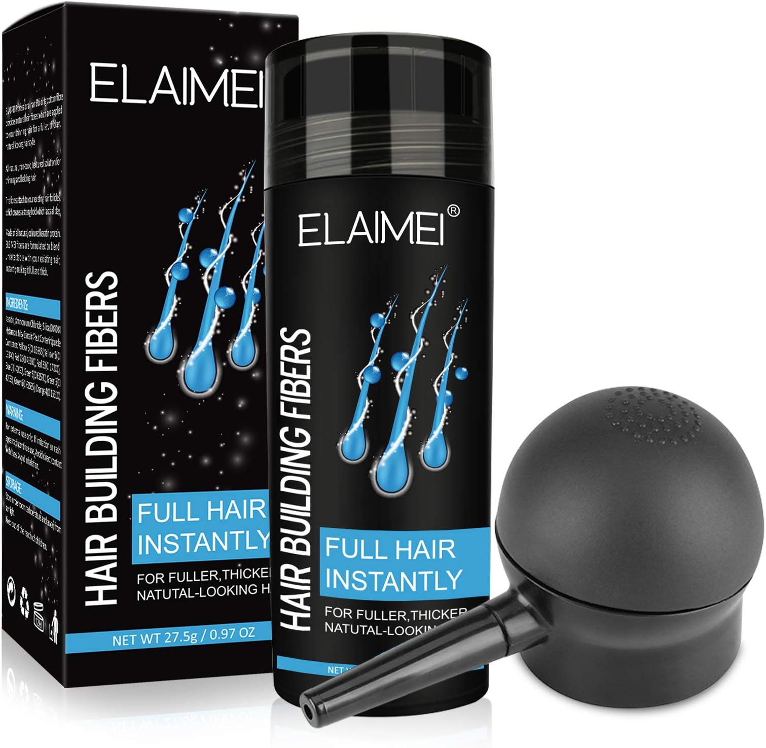 Hair Fibers 2 In 1 Kit Set Includes Black Thickening & Spray Applicator Pump Nozzle, Building Fibers, Get Instantly Thick, Full, Shiny 15 Seconds, For Men And Women
