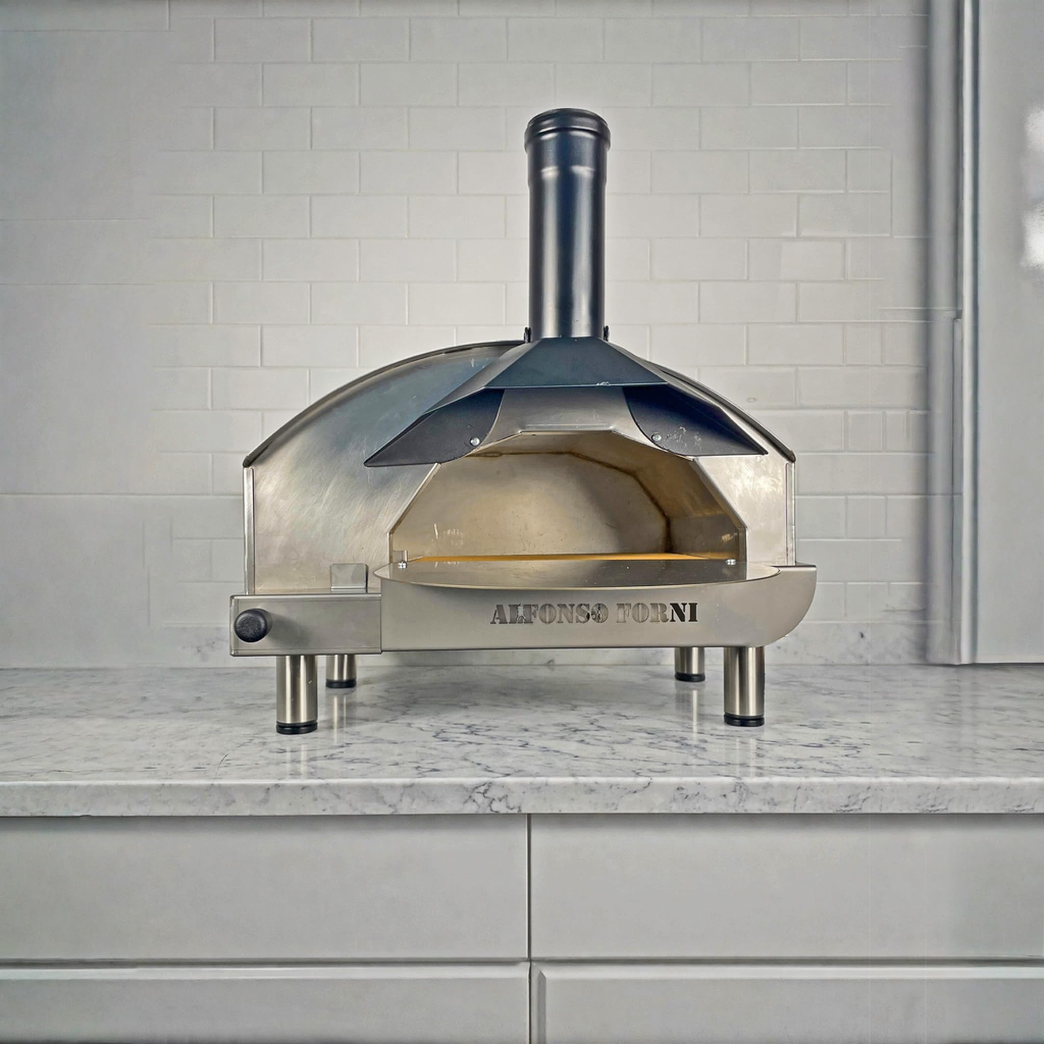 Forno pizza ibrido gas/legna Alfonsino acciaio inox AISI 304 piano biscotto 40x40 cm 500°C