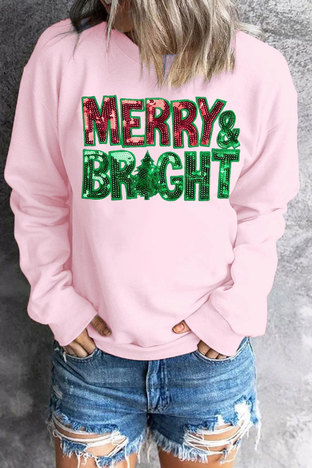 Christmas Sweatshirts for Women Merry and Bright Sweatshirt Sequin Merry Christmas Shirt Xmas Holiday Pullover Tops - Image 3