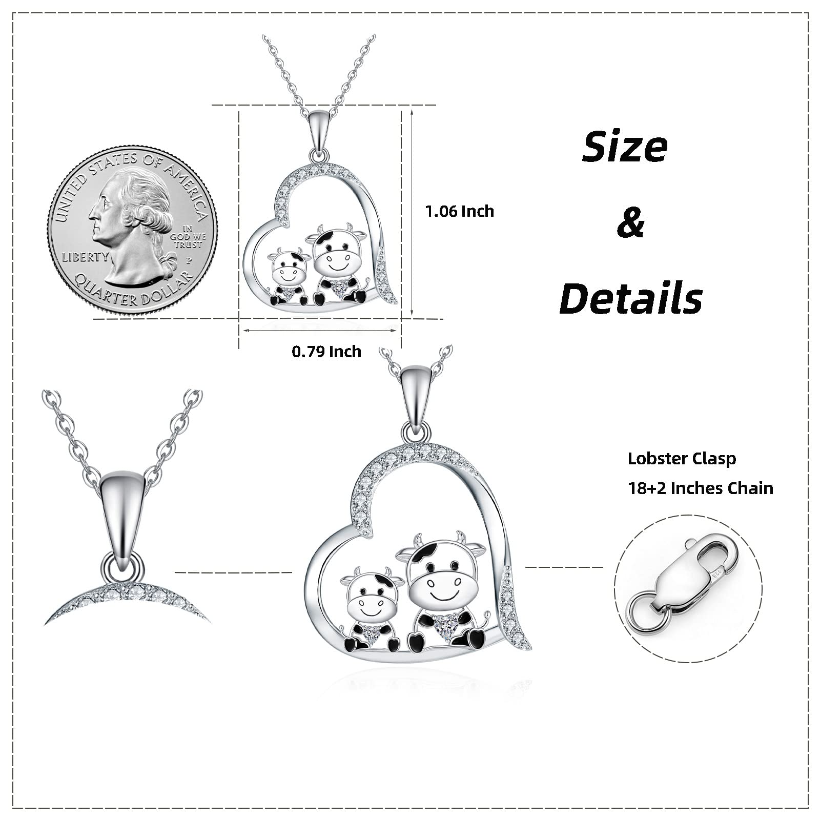 Collar de Vaca Collar Colgante de Plata de Ley 925 Dos Vacas Charm Regalos Para Mujeres