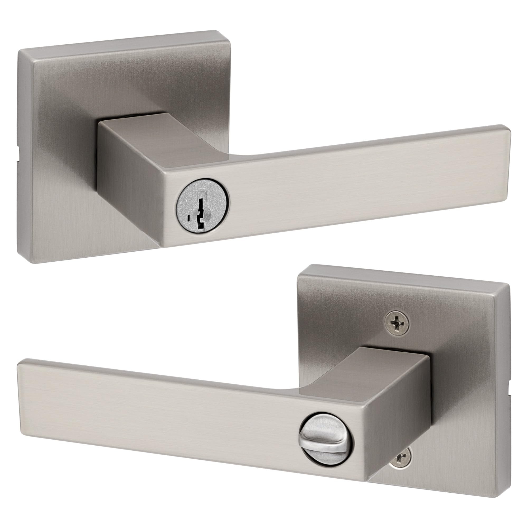 Kwikset Singapur Giriş Kapı Kolu Kilitli ve Anahtarlı, Güvenli Anahtarlı Ters Çevrilebilir Kol Dışı, Ön Giriş ve Yatak Odaları için, Saten Nikel, Seçmeye Dayanıklı Smartkey Rekey Güvenlik ve Microban