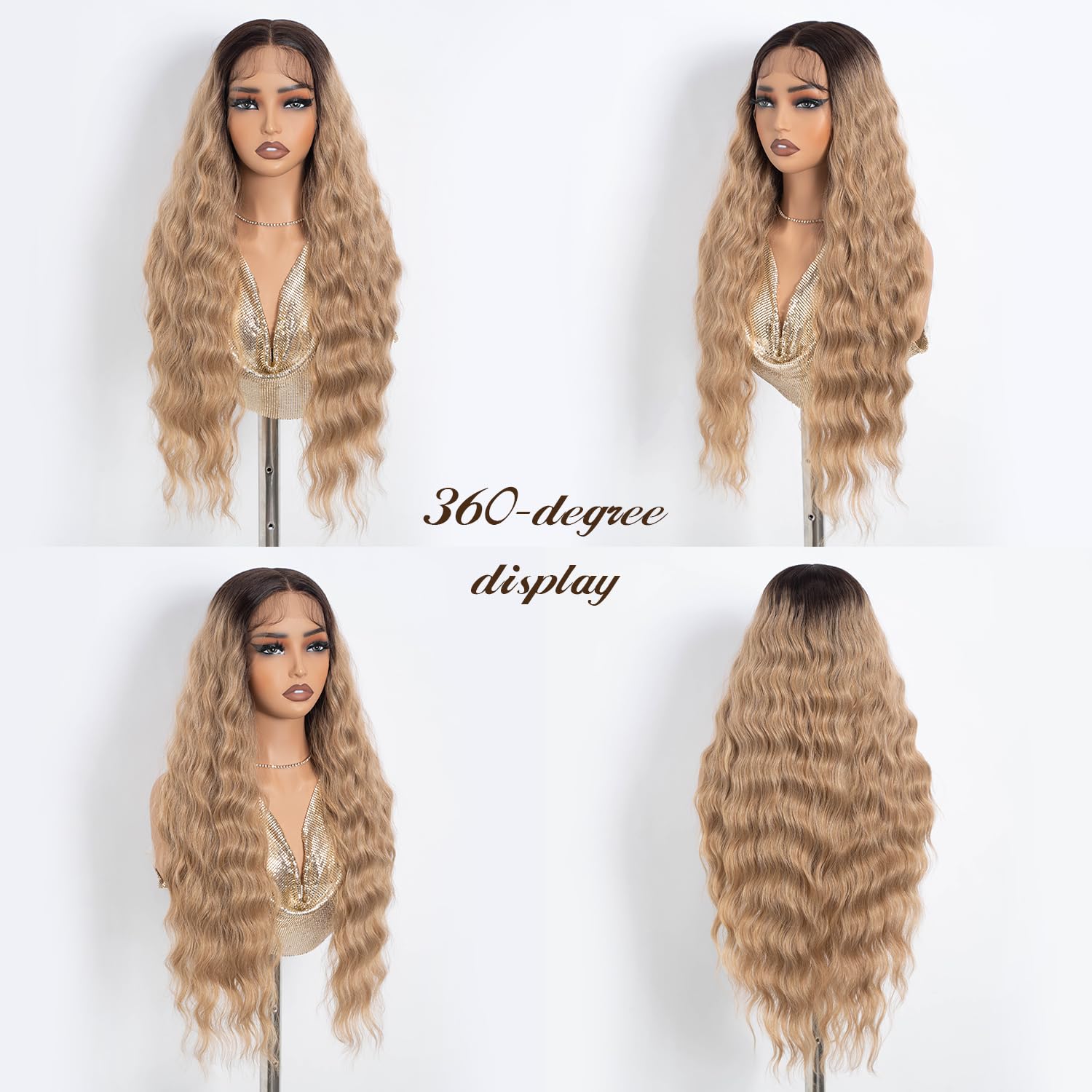 NOBLE Ombre Brown Lace Wig for Women Long Wavy Lace Front Wig 30-Inch Middle Part Natural Hairline Synthetic Lace Wavy Curly Heat Resistant Fiber Wigs - Image 4