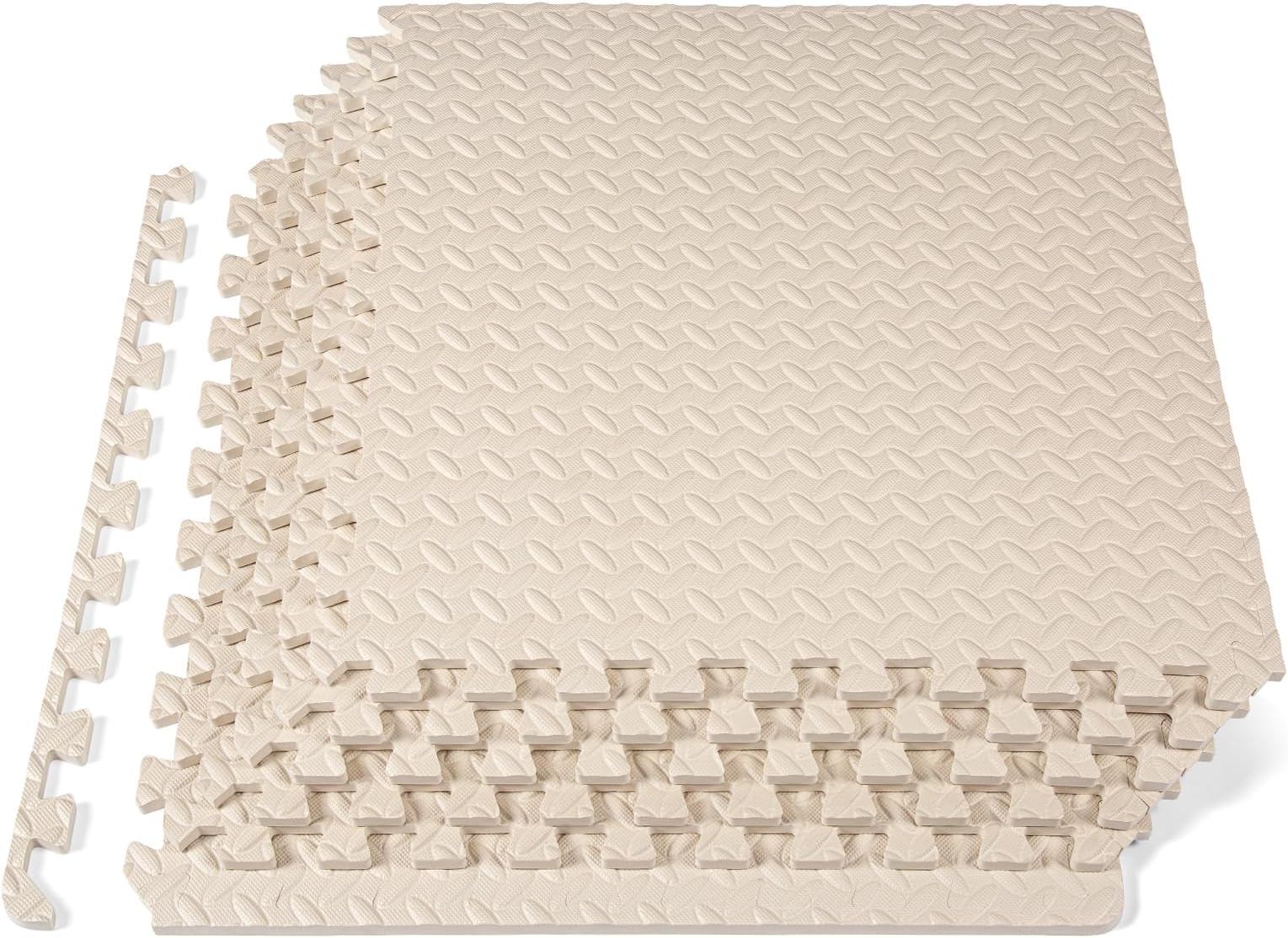 ProsourceFit Exercise Puzzle Mat 1/2-inch, EVA Interlocking Foam Floor Tiles for Home Gym, Workout Equipment, Kids Play Areas, Beige, 24 Sq Ft - 6 Tiles
