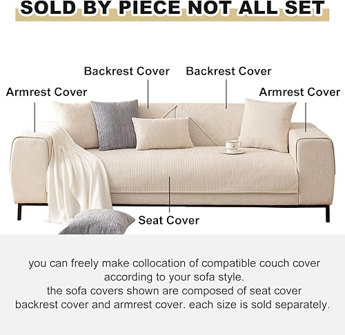 Miniatura 2 de vctops Funda de felpilla suave para sofá, color liso, tejido a rayas, texturizado, lavable, antideslizante, para perros y mascotas, 1 piezano todo