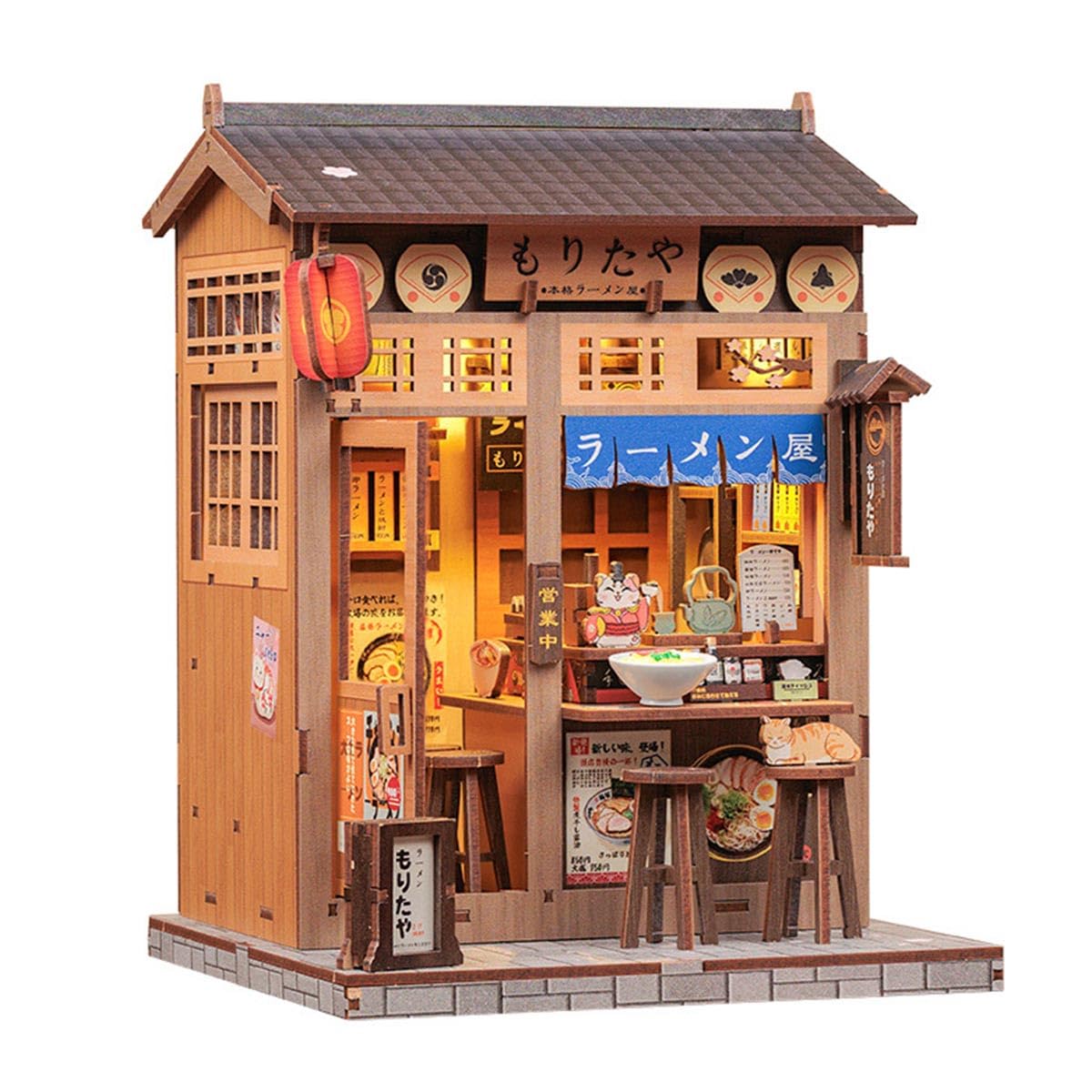 Japanese Ramen Shop Miniature House DIY Model Assembly Kit - 240PCS, Simulate Authentic Street Store Environments for Display or Gifting